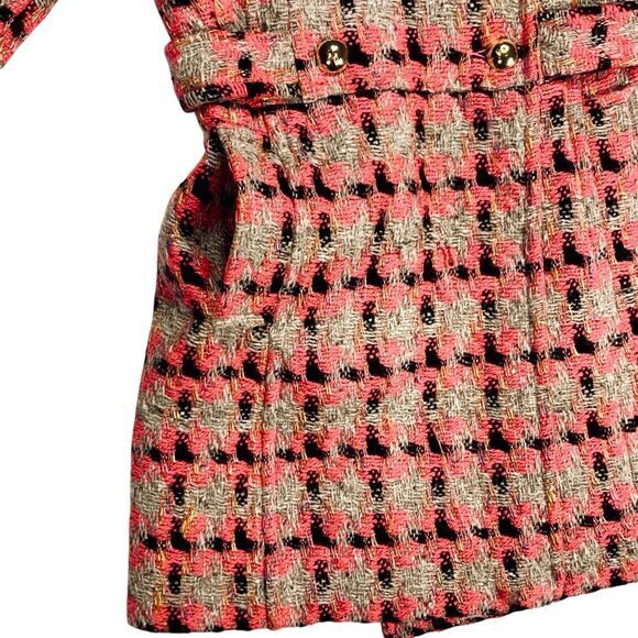 Liquid Wool Blend Tweed Long Coat Sz 2 Brown Orange Plaid Preppy Elegant PeaCoat - Picture 5 of 16